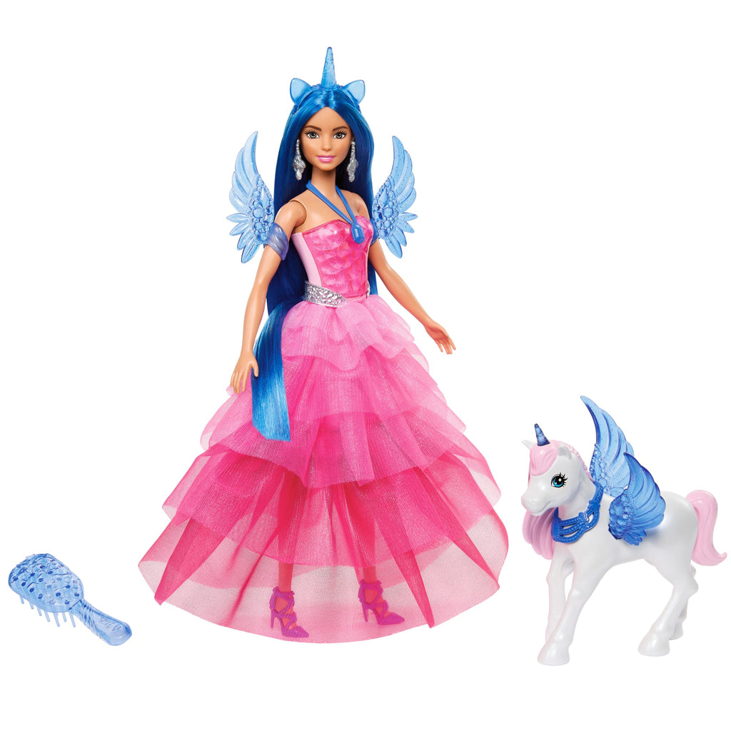 Barbie  65Anniversaire  Poupée et Animal  Licorne Ailée, Ch. Bleus